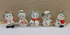 VTG Napco Mini Christmas Figurine Ornament Spaghetti Trim Lot Of 5 Santa Snowman picture