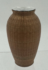 Vintage Woven Split Bamboo Covered Chinese Porcelain Vase picture