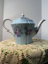 Vintage Royal Standard England Blue Floral Teapot Silver Trim Bone China picture