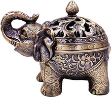 Metal Elephant Incense Holder,Vintage Cone Coil Incense Burner with Lid,Ash Catc picture
