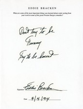Eddie Bracken- Signed Handwritten Note picture