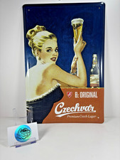 Czechvar Premium Czech Lager B Original Tin Tacker Metal Beer Sign Man Cave picture
