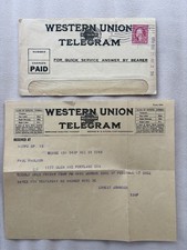 Antique 1918 WESTERN UNION TELEGRAM w/Envelope-Death Notice Boise, Idaho picture