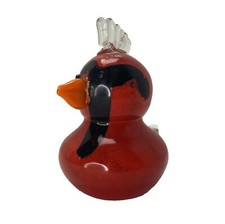 Red Bird CARDINAL Art Glass Paperweight Figurine Polished Bottom 4” picture