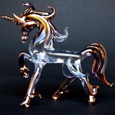 Unicorn Prancing Figurine Sculpture of Hand Blown Glass picture