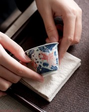 Blue and White Master Cups Underglazed Hand Painted Red Fish Lotus  Teacup picture