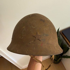 WWII Japanese Type 90 Army Steel Helmet w/ Original Star, Liner & Chinstrap picture