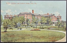 1917 Soldiers & Sailors Home Erie PA Vintage Postcard Rochester NY Cancel picture