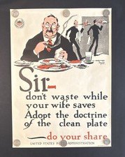 Original WWI US Poster 'Adopt the Doctrine of the Clean Plate' 21”x29” picture