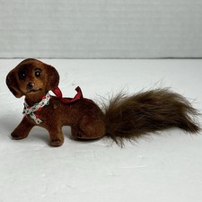 Vintage DEKO flocked Ornament “Dachshund With Fluffy Tail” RARE Made In Germany picture
