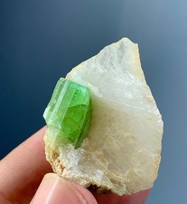61 Carats Beautiful Green Tourmaline With Quartz Crystal From Afghanistan picture