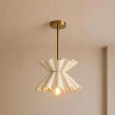 Vintage Brass Scalloped Pendant Light Mid Century Modern Ceiling Fixture Hanging picture
