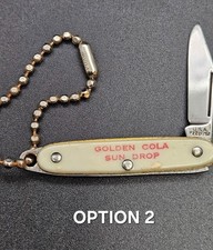 Vintage Golden Cola Sun Drop Mini Pocket Knife Imperial USA Pat Keychain picture