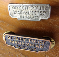 2 Detroit Police Marksmanship Sharpshooter Revolver Pin's Nice Cond picture