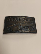Brass Winchester Rifle Repeating Arms Belt Buckle New Haven, Conn Vintage picture