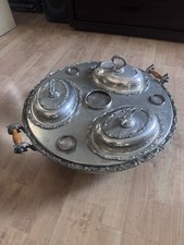 Antique Birmingham Silver Plate Lazy Susan Hot Food Server Large Size - 23