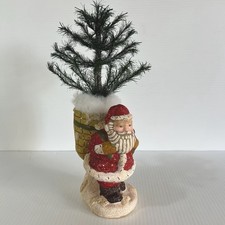 VTG Midwest Cannon Falls Santa Figurine w/ Feather Tree Bag Crackle Finish 12