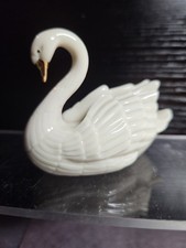 Vintage Lenox Ivory Porcelain Swan Figurine 24k Gold Accents Place Card Holder picture