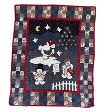 VTG 90s Quilted Christmas Blanket 50x60 Patchwork Celestial Snowmen Americana picture