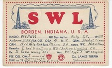 QSL  1938 Borden Indiana SWL    radio card picture