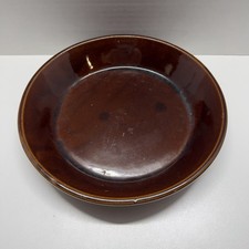 Vintage Monmouth Pottery Oven-Proof Brown Pie Plate Maple Leaf Logo 9.5” USA picture