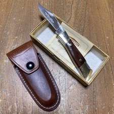 Camillus NY USA 3 Sword Brand Lockback Folding Knife Brass Wood Case Box Papers picture