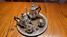 Vintage Royal Holland Pewter Coffee Tea Service Set Tray KMD Daalderop MCM 6pc picture