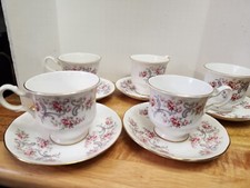 5-Vintage Gainsborough Mid Century Design tea cups & saucers Bone China England picture