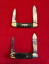 Fight N Rooster & Kissing Crane Canoe Pocketknife Bone Handle picture