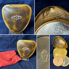 Vtg KIGU Cherie Compact Heart Shape Mirror Powder Box With Screen Puff & Pouch picture
