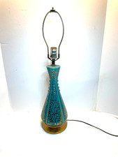 Vintage MCM Blue Gold Aqua Turquoise Pottery Ceramic Table Lamp  23.5