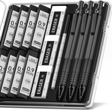 Metal Mechanical Pencil Set with Case, 0.9mm, 3PCS, Black picture