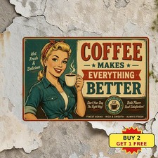 Sexy Beauty Enjoying Coffee Cafe Kitchen Wall Decor Metal Tin Sign picture