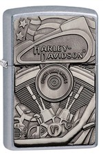 Zippo Harley Davidson Emblem Lighter With Motor, Flag and Eagle, 29266, NIB picture