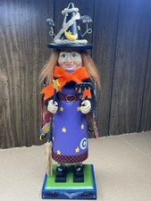 Standing Halloween Witch Figure Holding Broom & Bat-14