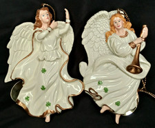 VTG 2000s Hawthorne Village Emerald Elegance Angel Christmas Ornament Set picture