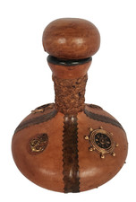 Vintage Italian Leather Wrapped Decanter Green Glass Bottle Ship Nautical picture