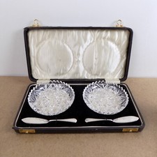 Docker & Burn British Sterling Silver & Cut Glass Butter Pat Set 1931 Hallmarks picture