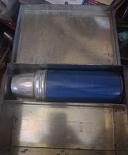 Vintage Landers Frary Clark 1930s Metal Lunchbox With Thermos Blue picture