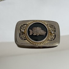 Vintage Big Mouth Bass Fish Western/ Native American Enamel Brass Belt Buckle picture