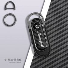 Lamborghini Real Carbon Fiber Black Leather Car Logo Keychain Key Ring picture