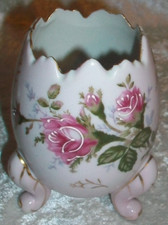 Vintage Napco Hand Painted Pink Roses Porcelain Lavender Purple Cracked Egg Vase picture