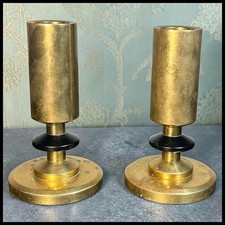 Pair Vintage Vallonmässing Swedish Brass MCM Candlestick Holders Söderköping picture