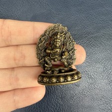Vintage Brass Tibetan Wealth Deity Mahakala Fengshui Mini Altar Figurine Statue picture