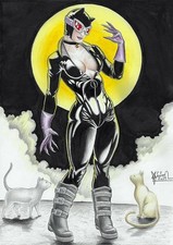 CATWOMAN 8x12 ORIGINAL ART DRAWING PINUP PAGE SKETCH DC COMICS BATMAN FULL-COLOR picture