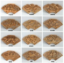 23 Style Chinese Hand Carved Statue Camphor Wood Fan-Shaped Wall Sculpture picture
