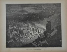 Antique Gustave Dore Dante's Inferno Torture of Fiery Rain Hell Occult 1880 picture