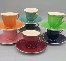7 Vintage STEUBENVILLE Espresso Cup Saucer Sets Gold Trim EUC  picture