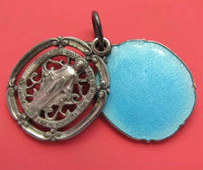 Blue Enameled Miraculous Medal Hayward Sterling Silver Slide Pendant CREED Orig? picture