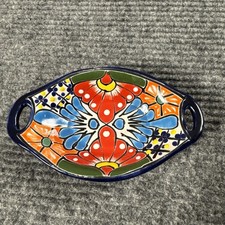 SMALL HAND-PAINTED MEXICAN POTTERY SALSA DISH/TRINKET DISH - TALAVERA STYLE picture